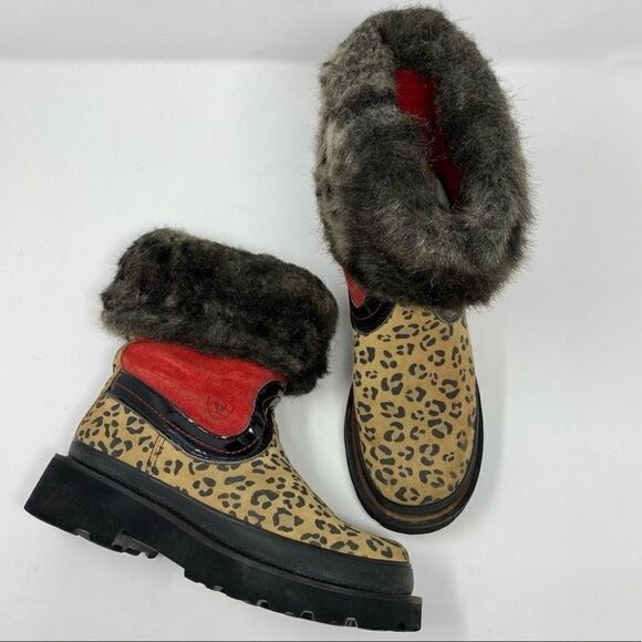 Ariat FatBaby Faux Fur Leopard Print Boots Size 6.5 B - Picture 1 of 10